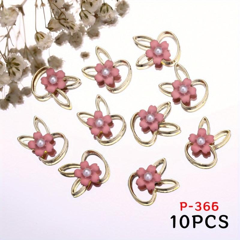 10pcs Rabbit Nail Art Charms with Pearls and Resin Flower