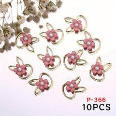 10pcs Rabbit Nail Art Charms with Pearls and Resin Flower