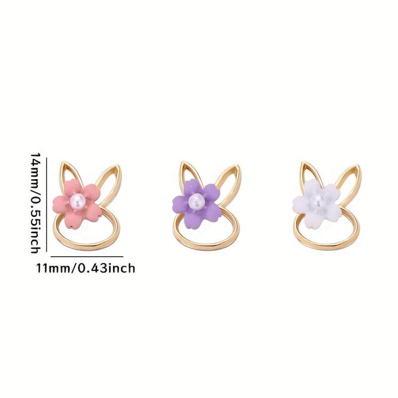 10pcs Rabbit Nail Art Charms with Pearls and Resin Flower