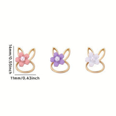 10pcs Rabbit Nail Art Charms with Pearls and Resin Flower