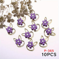 10pcs Rabbit Nail Art Charms with Pearls and Resin Flower