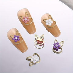 10pcs Rabbit Nail Art Charms with Pearls and Resin Flower