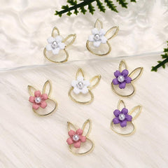 10pcs Rabbit Nail Art Charms with Pearls and Resin Flower