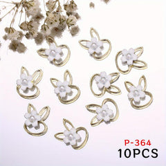 10pcs Rabbit Nail Art Charms with Pearls and Resin Flower