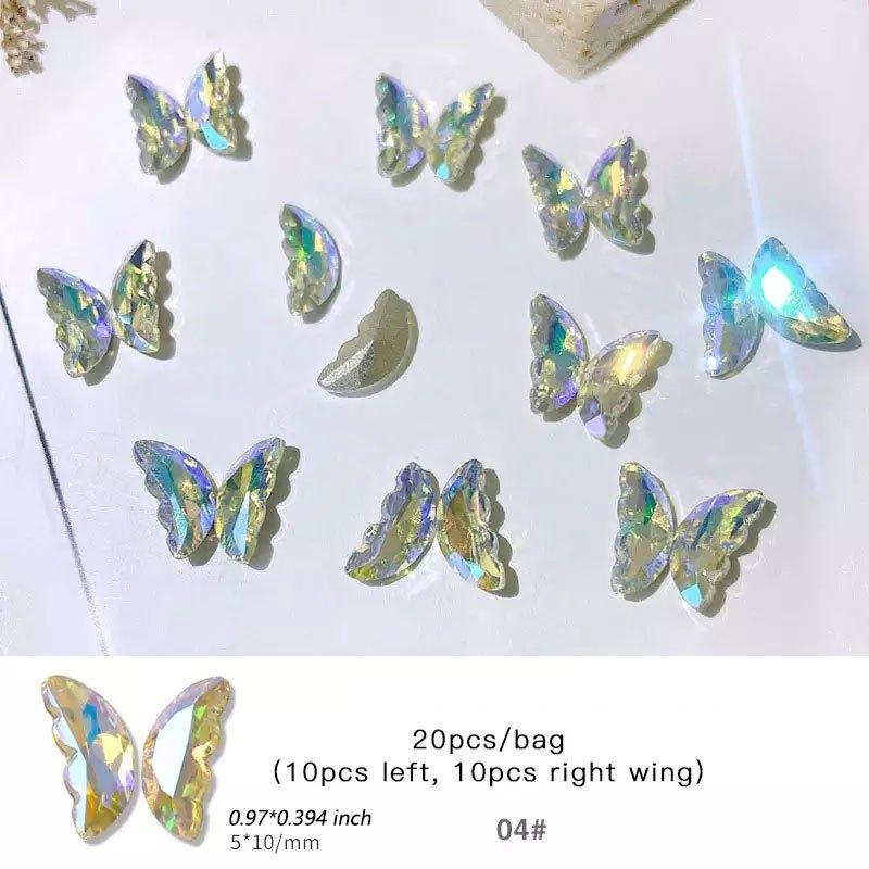 20 Pcs 3D Butterfly Wings Glass Nail Rhinestone for Manicure Decoration