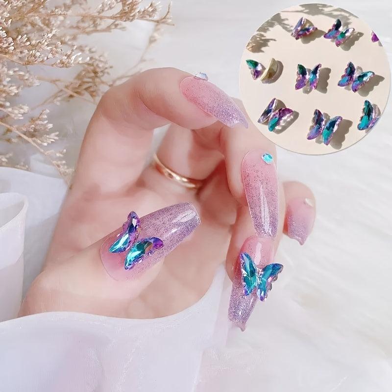 20 Pcs 3D Butterfly Wings Glass Nail Rhinestone for Manicure Decoration