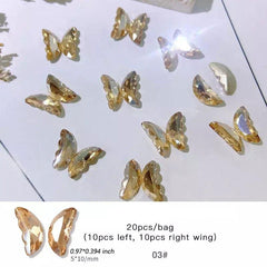 20 Pcs 3D Butterfly Wings Glass Nail Rhinestone for Manicure Decoration