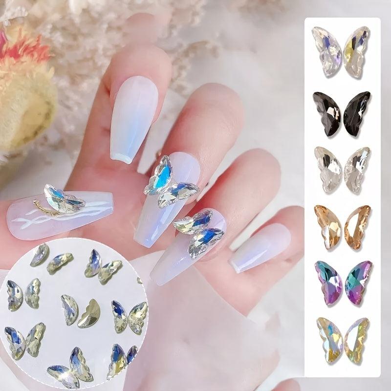 20 Pcs 3D Butterfly Wings Glass Nail Rhinestone for Manicure Decoration
