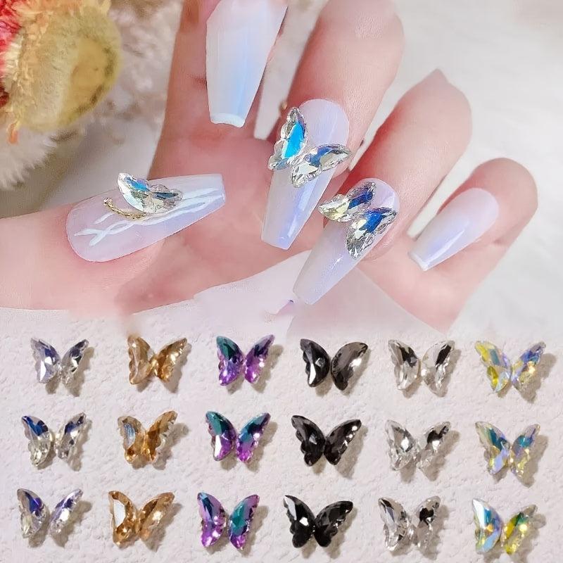 20 Pcs 3D Butterfly Wings Glass Nail Rhinestone for Manicure Decoration