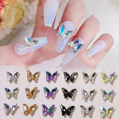 20 Pcs 3D Butterfly Wings Glass Nail Rhinestone for Manicure Decoration