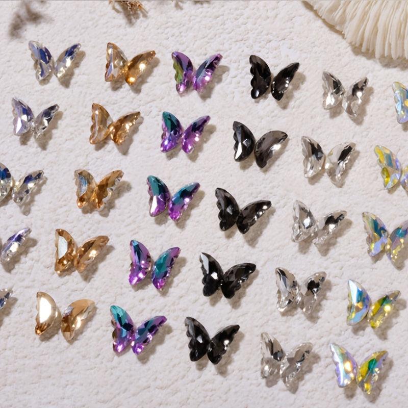 20 Pcs 3D Butterfly Wings Glass Nail Rhinestone for Manicure Decoration