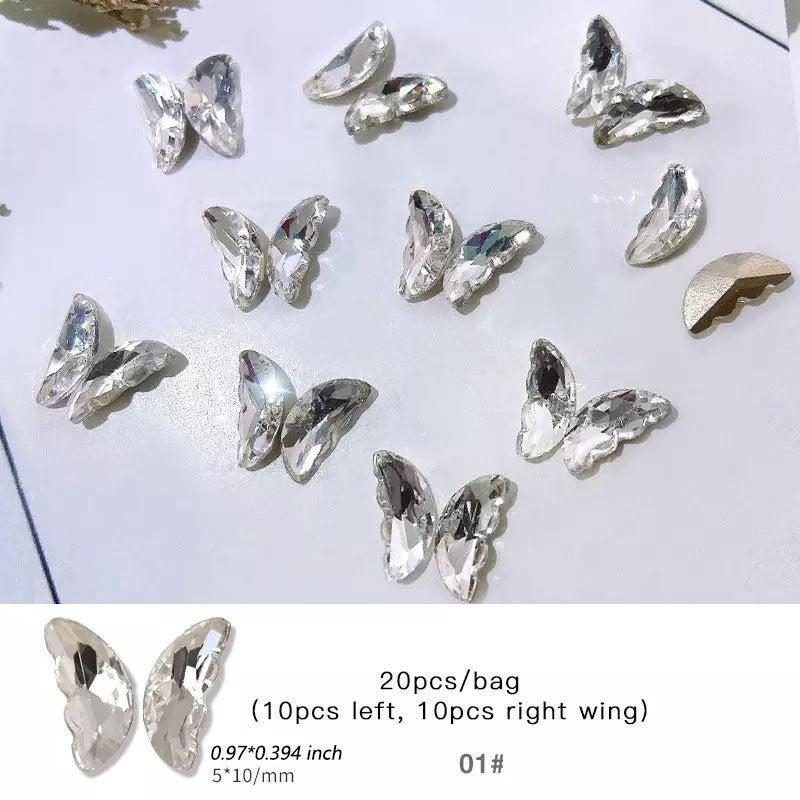 20 Pcs 3D Butterfly Wings Glass Nail Rhinestone for Manicure Decoration
