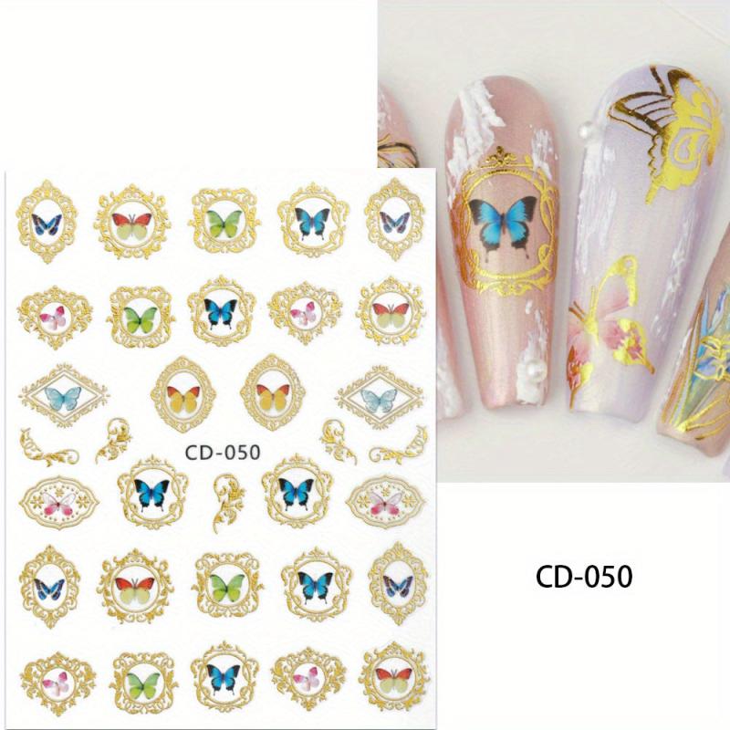 Golden Butterfly Flower Nail Decals Holographic Nail Stickers