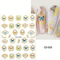 Golden Butterfly Flower Nail Decals Holographic Nail Stickers