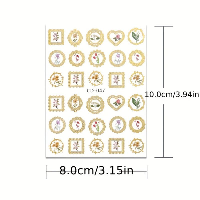 Golden Butterfly Flower Nail Decals Holographic Nail Stickers