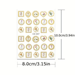 Golden Butterfly Flower Nail Decals Holographic Nail Stickers