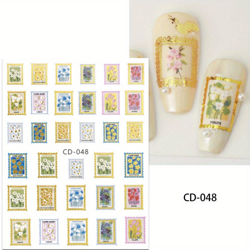 Golden Butterfly Flower Nail Decals Holographic Nail Stickers