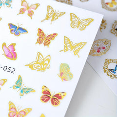 Golden Butterfly Flower Nail Decals Holographic Nail Stickers