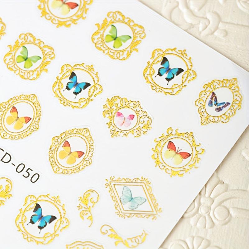 Golden Butterfly Flower Nail Decals Holographic Nail Stickers