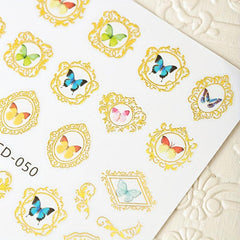 Golden Butterfly Flower Nail Decals Holographic Nail Stickers