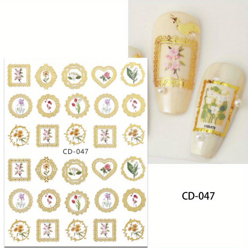 Golden Butterfly Flower Nail Decals Holographic Nail Stickers