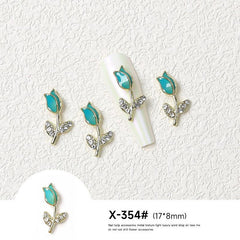 Metal Tulip Flower Nail Art Charms Rhinestones DIY Nail Ornament