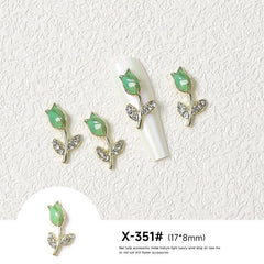 Metal Tulip Flower Nail Art Charms Rhinestones DIY Nail Ornament