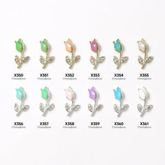 Metal Tulip Flower Nail Art Charms Rhinestones DIY Nail Ornament