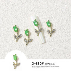 Metal Tulip Flower Nail Art Charms Rhinestones DIY Nail Ornament