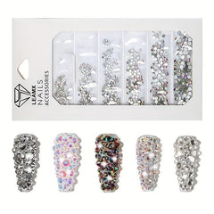 6 Grid Rhinestone Nail Stickers for DIY Nail Decor