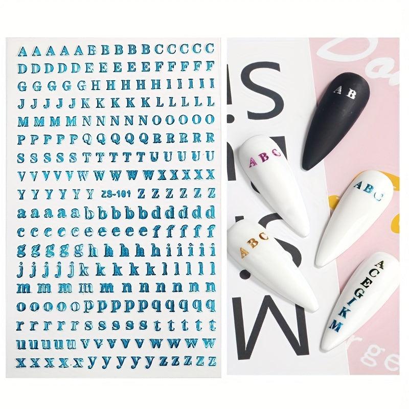 Holographic English Letter Nail Stickers 3D Decals