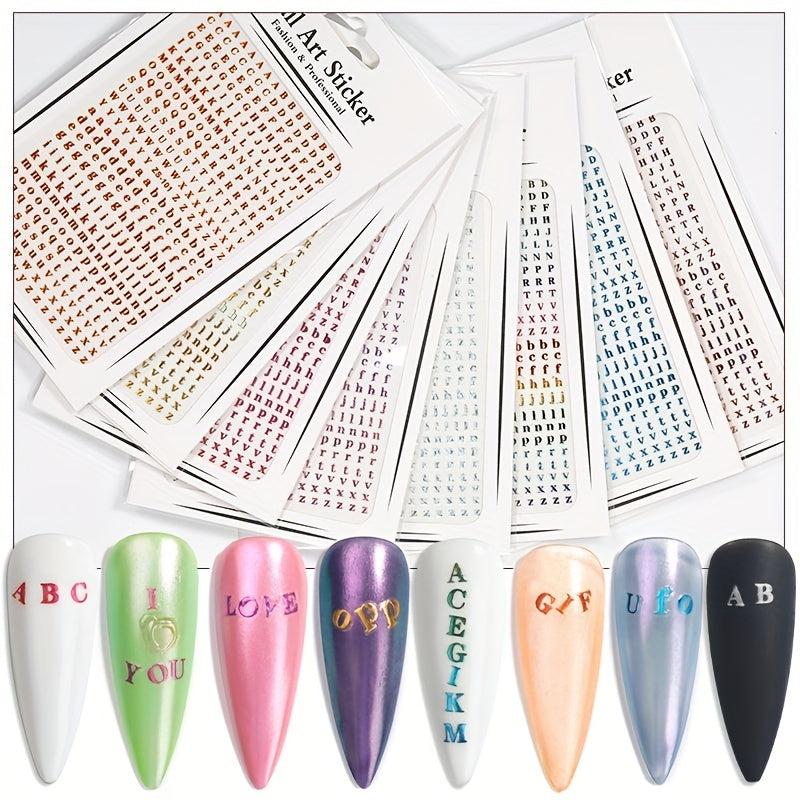 Holographic English Letter Nail Stickers 3D Decals