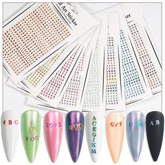 Holographic English Letter Nail Stickers 3D Decals