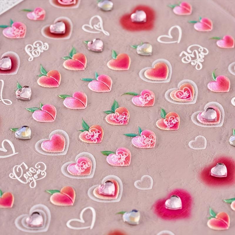 4pcs 5D Heart Rhinestone Nail Art Stickers - Self Adhesive Nail Art Supplies