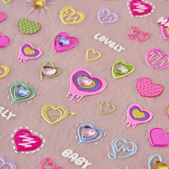 4pcs 5D Heart Rhinestone Nail Art Stickers - Self Adhesive Nail Art Supplies