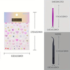 4pcs 5D Heart Rhinestone Nail Art Stickers - Self Adhesive Nail Art Supplies