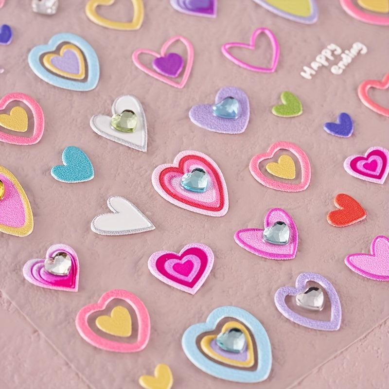 4pcs 5D Heart Rhinestone Nail Art Stickers - Self Adhesive Nail Art Supplies