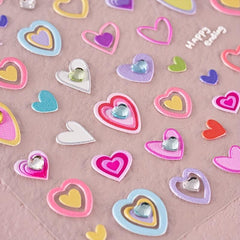 4pcs 5D Heart Rhinestone Nail Art Stickers - Self Adhesive Nail Art Supplies