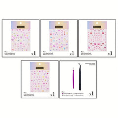 4pcs 5D Heart Rhinestone Nail Art Stickers - Self Adhesive Nail Art Supplies