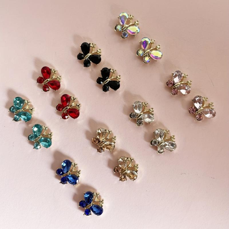 3D Clear Crystal Butterfly Nail Charms Rhinestone