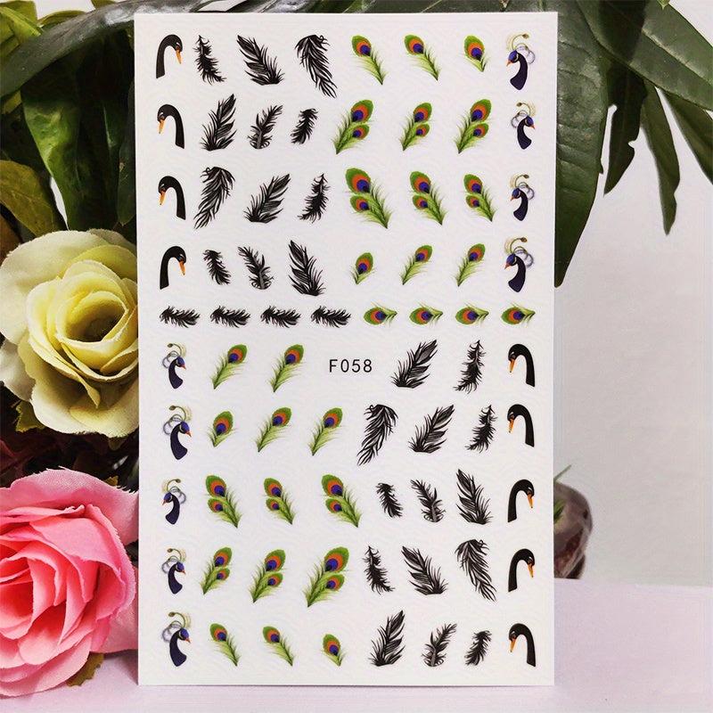 Peacock Feather Nail Stickers for Women Fashionable Nail Art Sticker