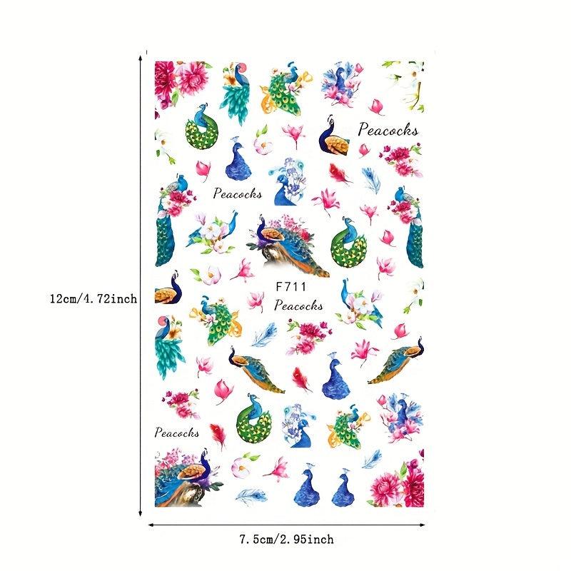 Peacock Feather Nail Stickers for Women Fashionable Nail Art Sticker