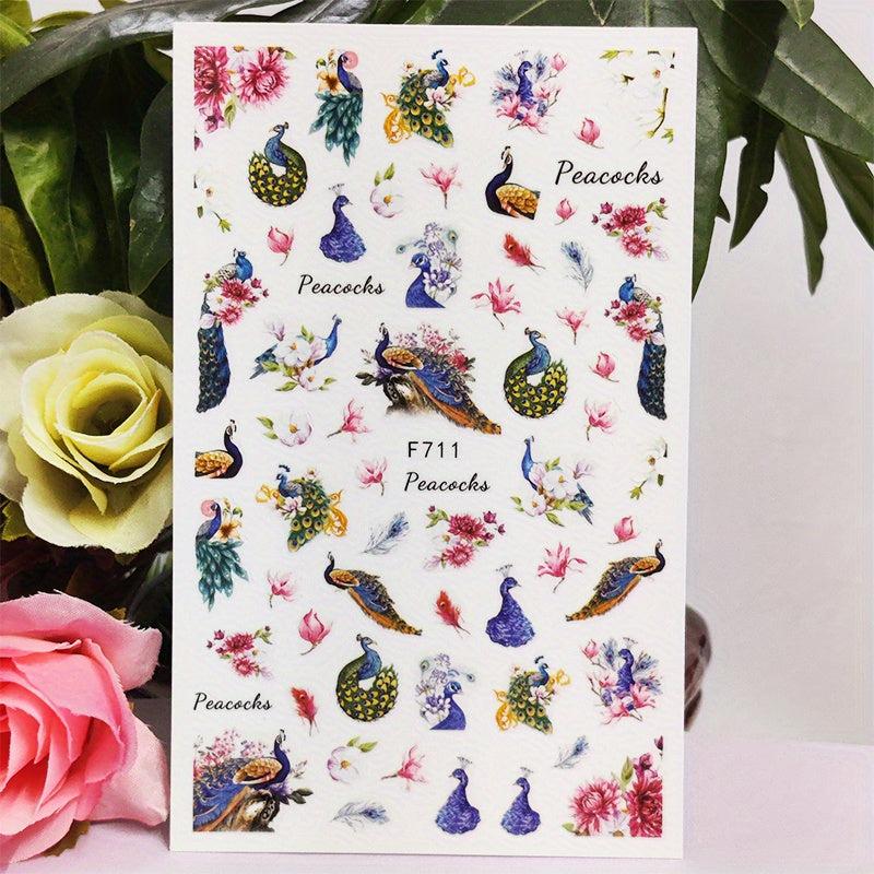 Peacock Feather Nail Stickers for Women Fashionable Nail Art Sticker