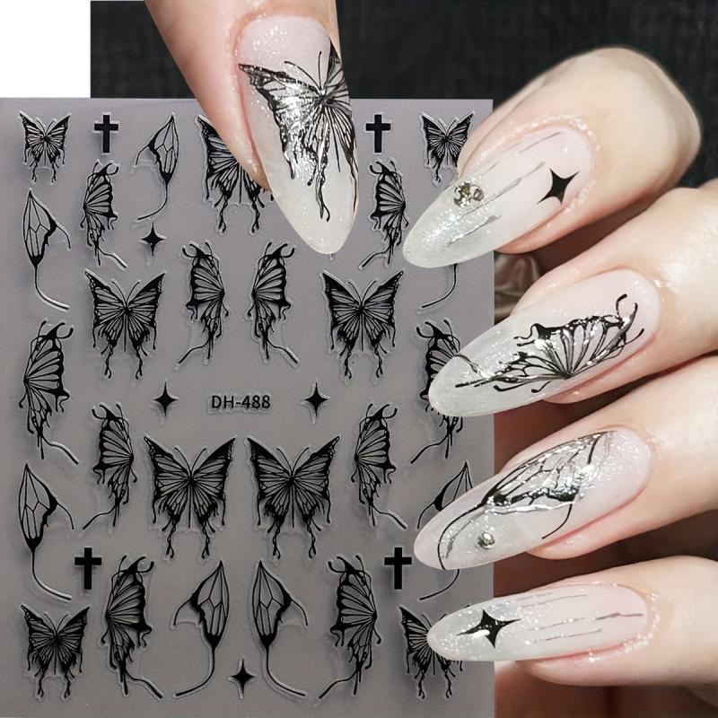 6pcs Laser Butterfly Nail Art Stickers Self Adhesive Holographic Decals