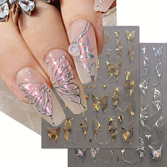 6pcs Laser Butterfly Nail Art Stickers Self Adhesive Holographic Decals