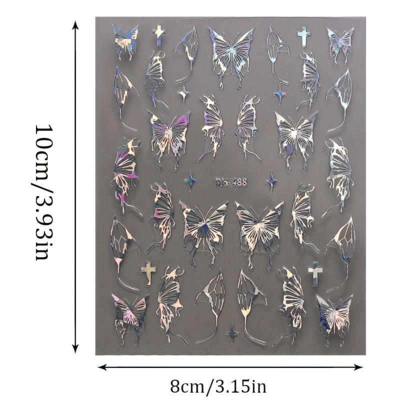 6pcs Laser Butterfly Nail Art Stickers Self Adhesive Holographic Decals