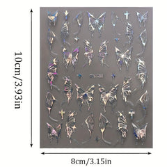 6pcs Laser Butterfly Nail Art Stickers Self Adhesive Holographic Decals