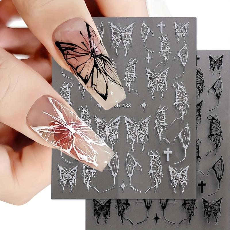 6pcs Laser Butterfly Nail Art Stickers Self Adhesive Holographic Decals