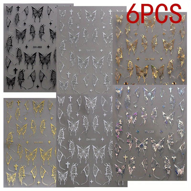 6pcs Laser Butterfly Nail Art Stickers Self Adhesive Holographic Decals