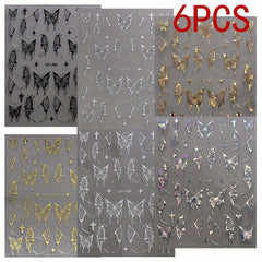 6pcs Laser Butterfly Nail Art Stickers Self Adhesive Holographic Decals